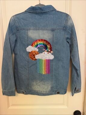 Lola + The Boys Denim Rainbow Jacket NWT Sz S
